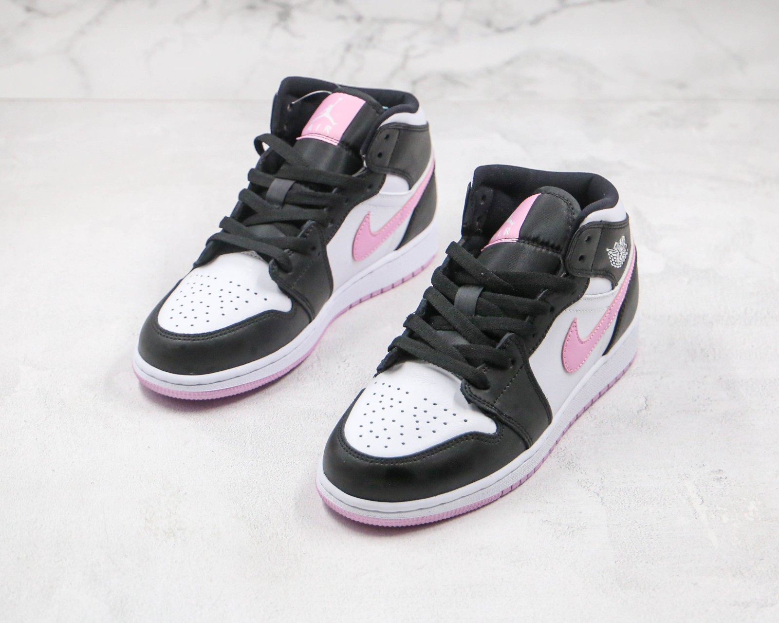 white black light arctic pink jordan 1 mid
