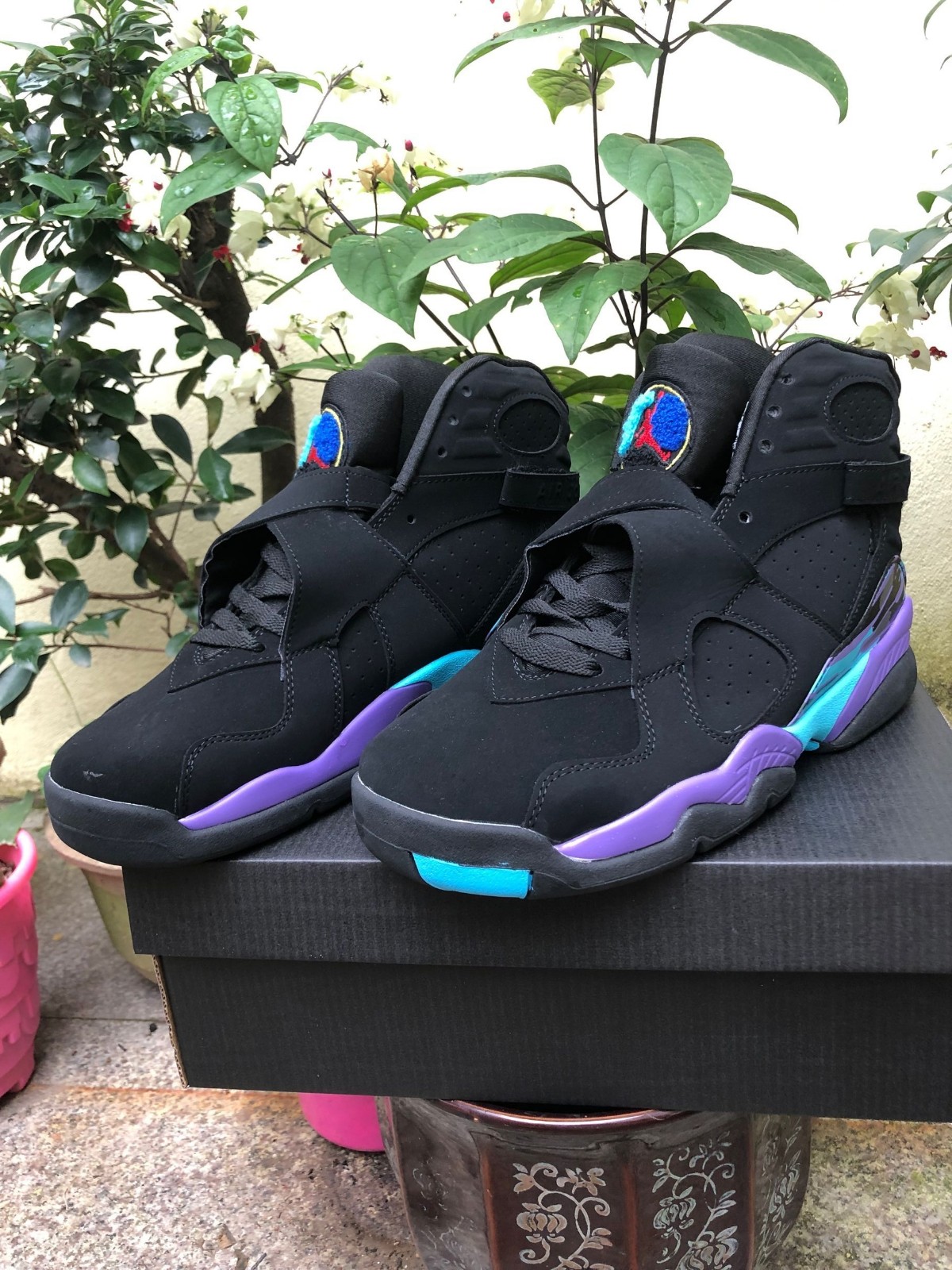 purple blue and black jordans