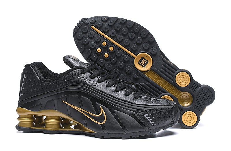 nike shox r4 black gold
