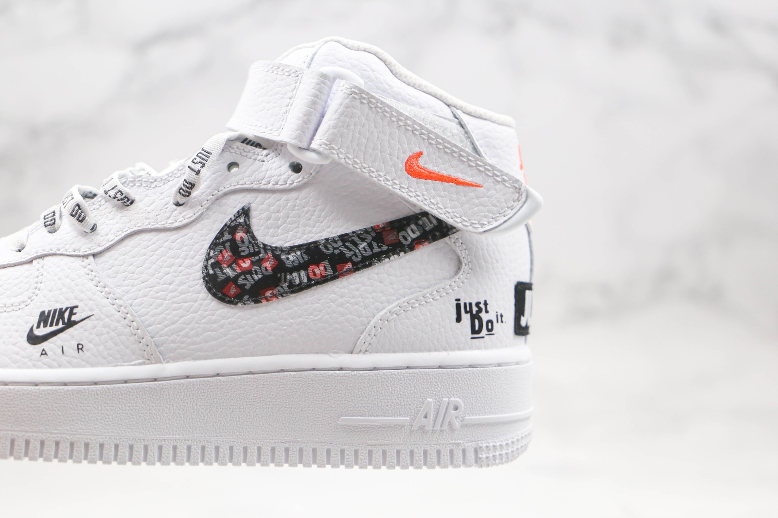 nike air force 1 mid just do it white black orange